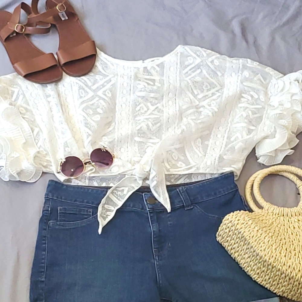 Monaco Sheer White Crop Top Size 2X